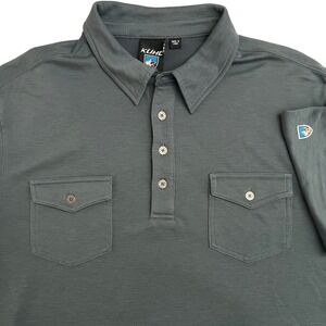 KUHL Grey Textured Polo Shirt Mens L Short Sleeve 2 Chest Pocket Performance